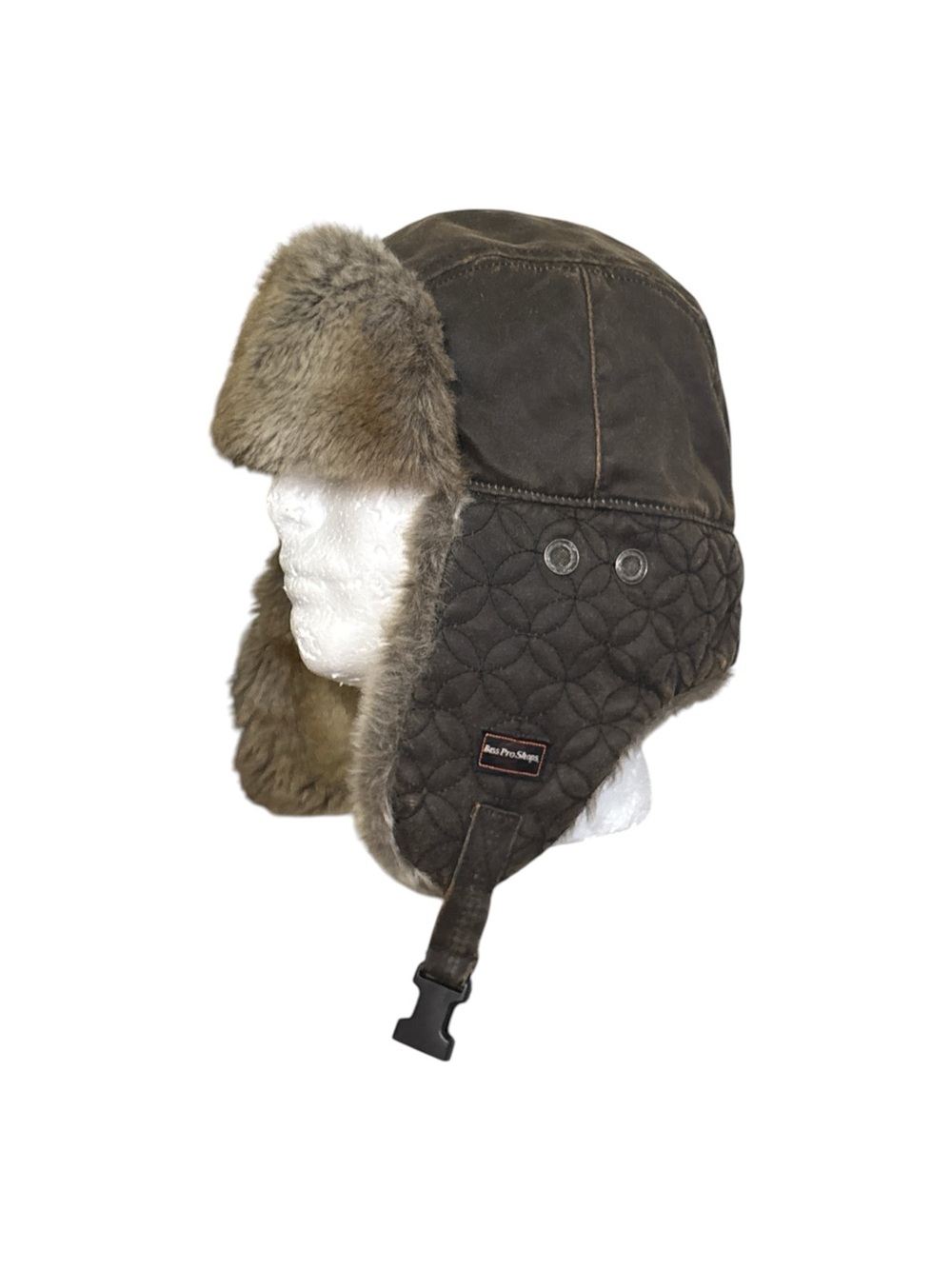 Bass Pro Shops Olive Brown Quilted Trapper Hat with Faux Fur Trim